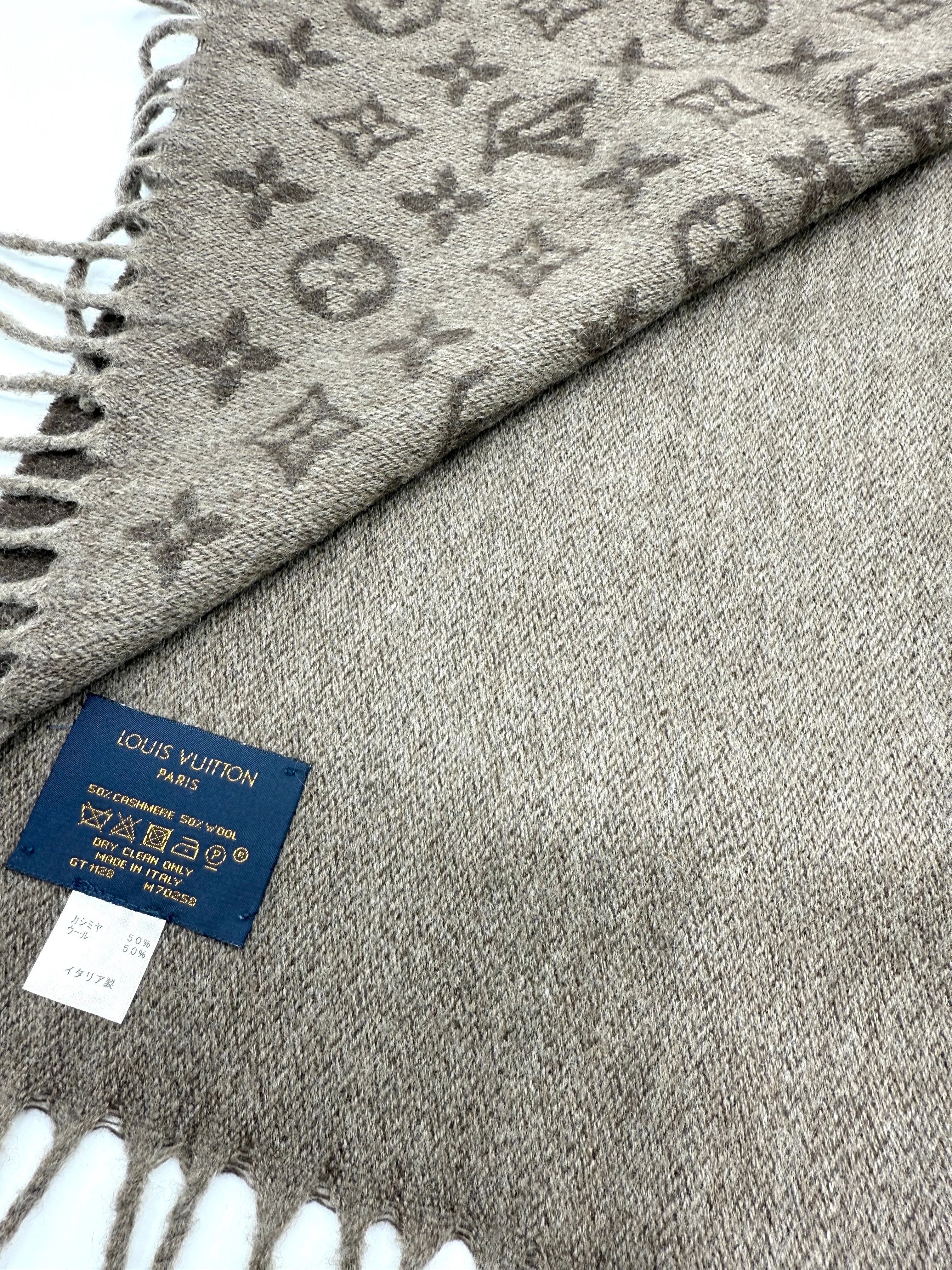 Taupe Monogram Cashmere/Wool Scarf