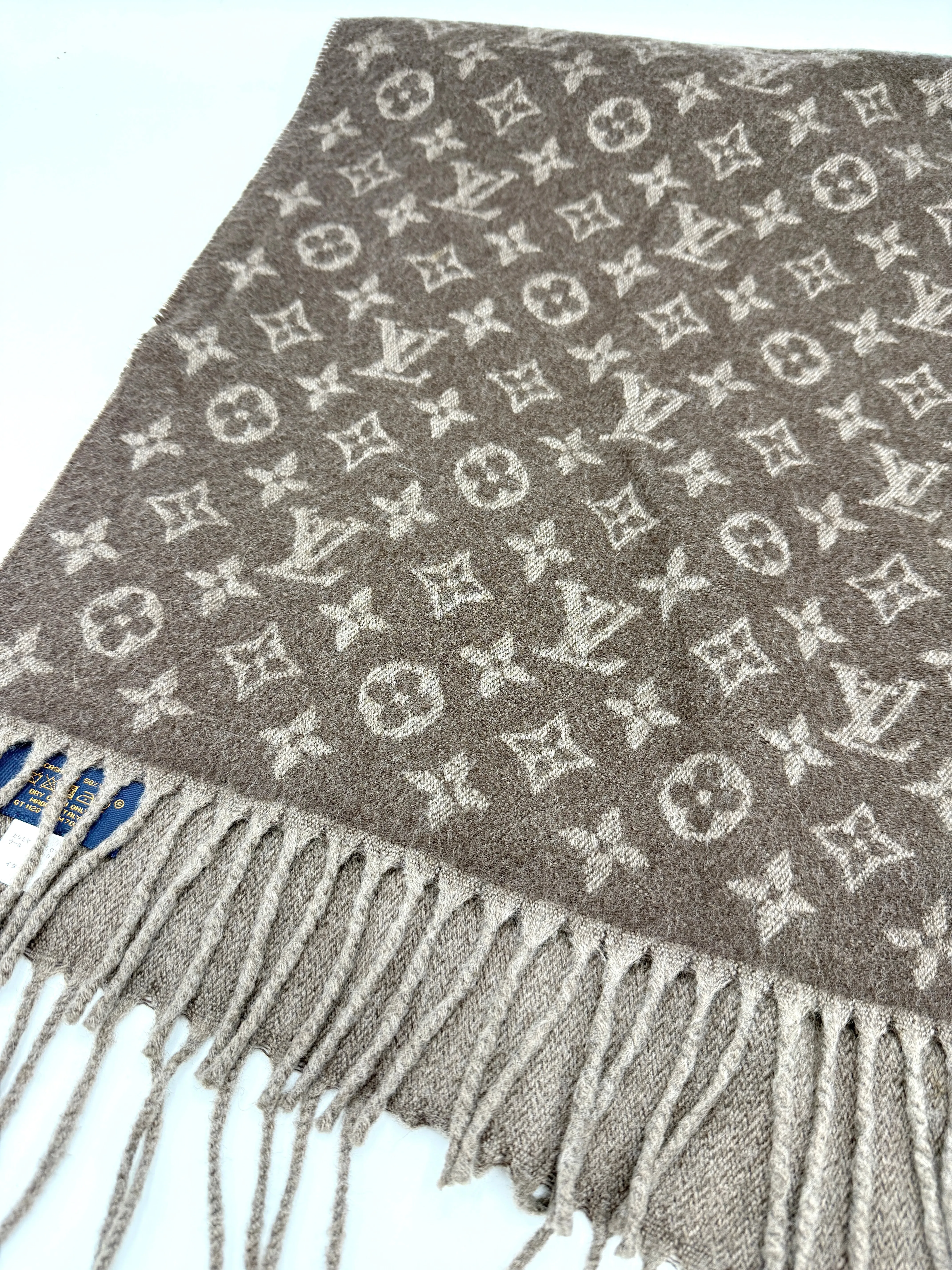 Taupe Monogram Cashmere/Wool Scarf