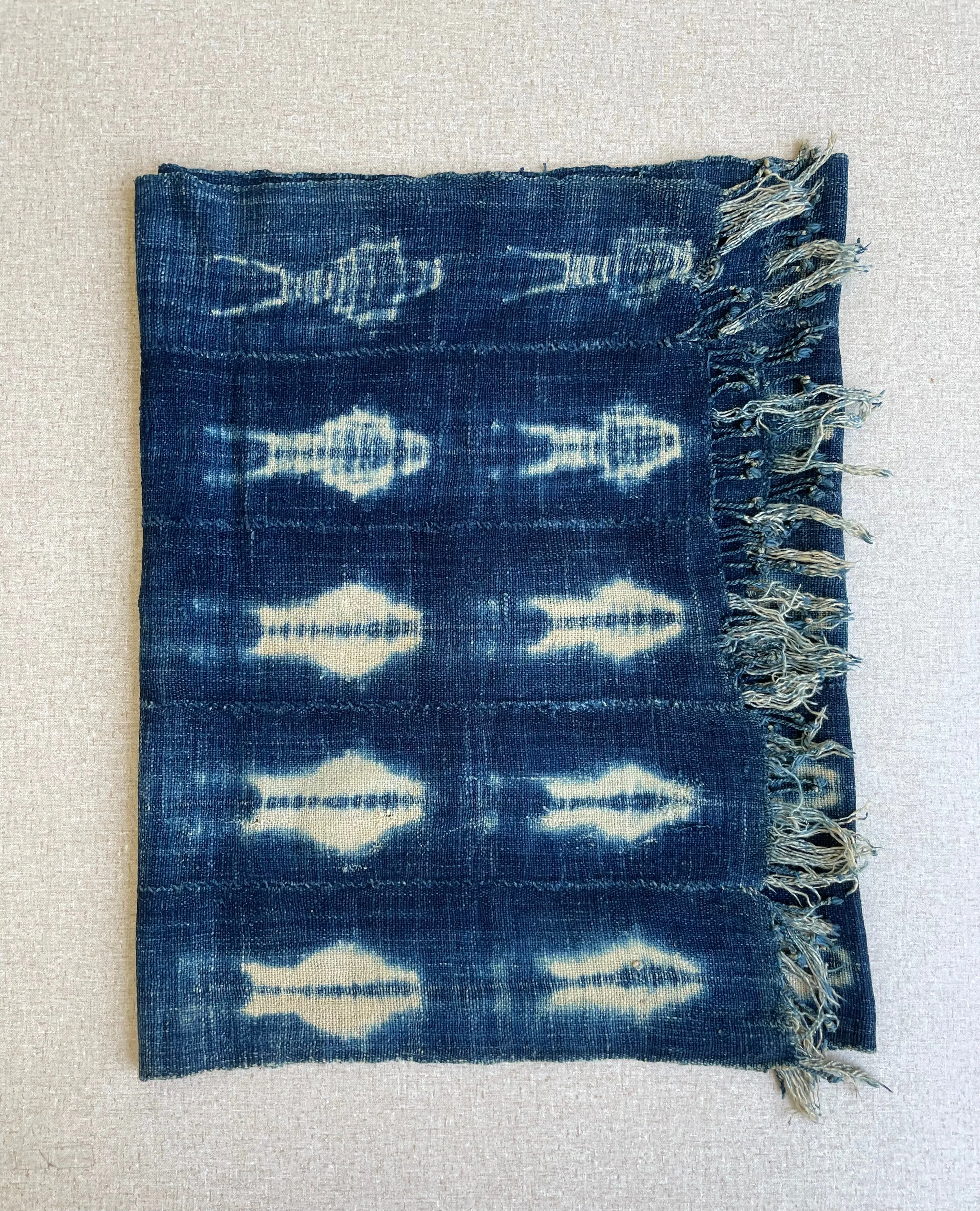 Vintage African Indigo Fabric, Tie Dyed Blue, Vintage Cotton Textile Scarf