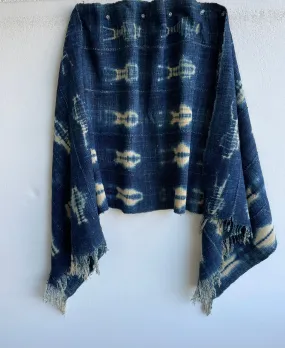 Vintage African Indigo Fabric, Tie Dyed Blue, Vintage Cotton Textile Scarf