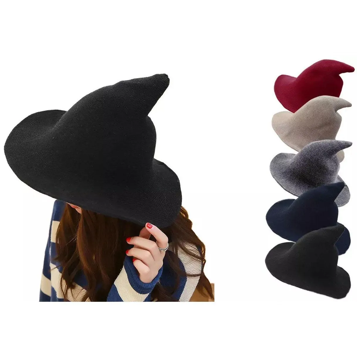 Women Winter Warm Knitted Wool Witch Hat Cap